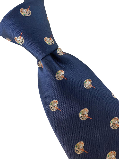 navy mens tie with artist palette painting quirky design